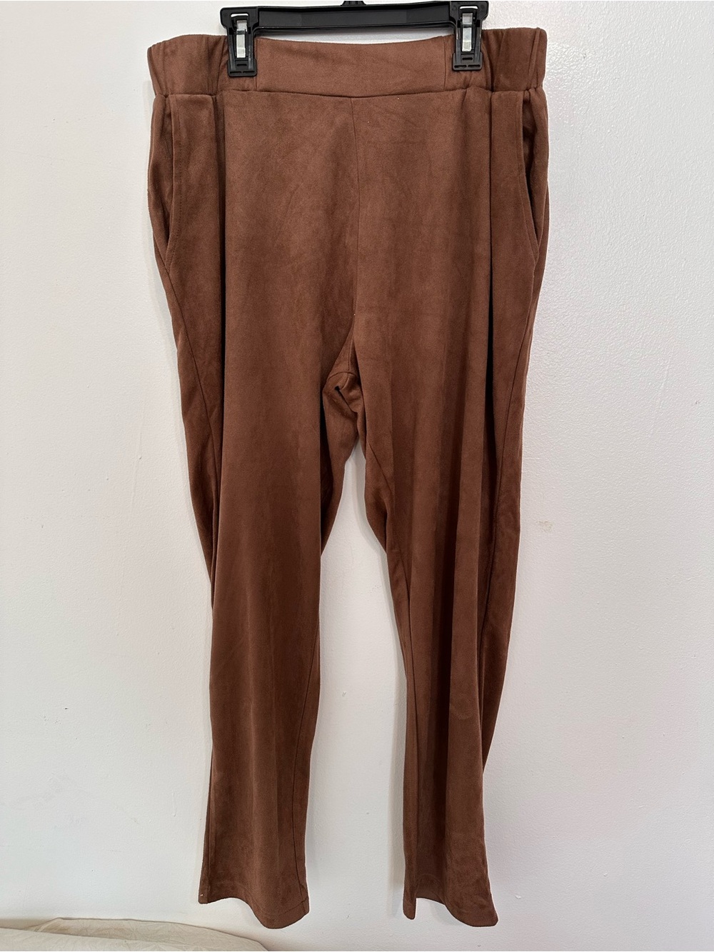 Zara Brown Elastic-Waist Suede-Look Pants